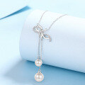 wholesale 925 Sterling Silver Natural Freshwater Pearl Necklace for Women, New Style Bow Pendant Light Luxury Elegant Collarbone Chain Wholesale-0-1