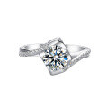wholesale Silver Plated 18K Gold with D Color VVS Moissanite Micro-Paved Angel's Kiss Engagement Ring-0-0