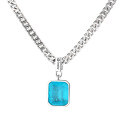 wholesale S925 sterling silver thick chain lucky candy-colored transparent gradient Paraiba square zircon necklace-0-5