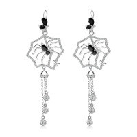 wholesale S925 Silver Dark Series Designer Tassel Earrings with Spider Design and Inlaid Gemstones-Designer Earrings 925 Silver