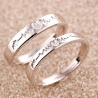 wholesale S925 sterling silver couple ring, fashionable adjustable open heart rate ECG heartbeat ring for women, small and unique, high-end-S925>Open-end women's ring