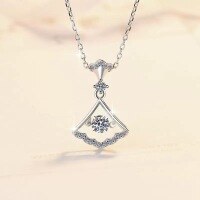 wholesale S925 Sterling Silver Maker Creative Fan-shaped Princess Small Skirt Necklace for Women, Fashionable Light Luxury Style Niche Collarbone Jewelry-Small Skirt Smart Necklace Set--Platinum>925 Silver