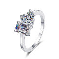 wholesale S925 Sterling Silver Square Sugar Heart 2-Carat Moissanite Ring, Trendy and Unique Small Niche Style Ring, In Stock-0-4