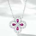925 Silver Four-Leaf Clover Necklace Women's Red Gangyu Full Diamond High-End Craftsmanship Clavicle Chain-0-8