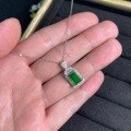 wholesale S925 sterling silver set with natural green chalcedony plain pendant necklace, full green new Chinese style yang green jadeite sweater chain-0-0