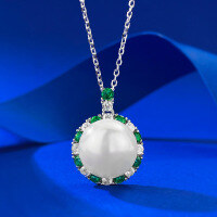 wholesale 18K Gold-Plated, New Style Pearl Necklace with 12mm Shell Pearl and 6-Carat Grand-Set Emerald Pendant for Women-N246 Pearl Necklace [with chain]  925 Silver
