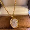 wholesale S925 Silver Gold Vintage Style Full Diamond-Encrusted Oval Pendant Necklace, Zhuzhifan Jewelry New Design, Light Luxury and Niche High-End-0-2