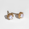 wholesale 18K Gold Vintage New Style Natural Pearl Earrings for Women, Fashionable and Unique Retro Design-0-2