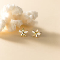 wholesale S925 silver with diamond polished five-petal flower ear studs sweet and fresh personalized women's ear jewelry M02267-Silver-One pair 925 silver