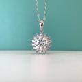 wholesale 925 Sterling Silver Light Luxury Niche Moissanite Sunflower Pendant Necklace for Women, Advanced and Versatile Snowflake Collarbone Chain Jewelry-0-0