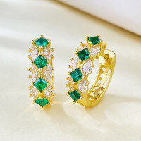 wholesale S925 Silver Women's Fashion Colored Gemstone Artificial Emerald Simulated Diamond Earrings, Daily Retro Style-E439 Green Diamond 925 Silver