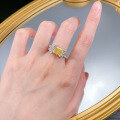 wholesale S925 Sterling Silver New 7*9mm High Carbon Diamond Yellow Gold Plated Ring Luxurious European and American Style Temu Cross-Border Model-0-3