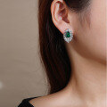 wholesale S925 Sterling Silver Radiant High-Carbon Diamond Zircon Emerald Stud Earrings for Women, Wholesale and Live Streaming-0-1