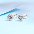 wholesale PT950 gold-plated 925 sterling silver six-prong earrings for women with moissanite screw earrings, factory wholesale in stock-0-0