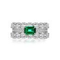 wholesale S925 Sterling Silver Women's Green Diamond 5*7 Rectangle 1ct Double Row Full Diamond Ring-0-5