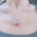 wholesale 925 Silver Trendy Pink Zircon Lava Design Melting Heart Necklace Ins Barbie Pink Collarbone Chain-0-3