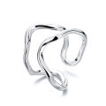 wholesale S925 Sterling Silver Irregular Double-Layer Hollow Open Ring, Ins Trendy Hip-Hop Ring for Women-0-4