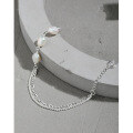 wholesale S925 Sterling Silver Korean Version Ins Niche Design Baroque Pearl Zircon Double Layer Chain Textured Bracelet for Women-0-1