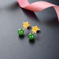 wholesale S925 Sterling Silver New Chinese Style National Trend Five-Pointed Star Stud Earrings, Niche Design, Imitation Jade Earrings, Factory Direct-0-2