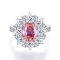 wholesale S925 Sterling Silver Padparadscha Pink Ring for Women, Light Pink Minimalist Cool-Tone Color Scheme High Prong Luxury Setting Full Diamond Ring-0-3