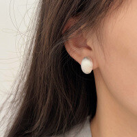 wholesale S925 pure silver oval matte brushed ear cuff women's Korean new trendy ins versatile high-end earrings ear studs-Sterling silver