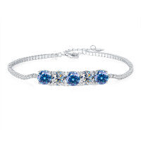 Sterling Silver Cross-Border Four-Prong Moissanite Bracelet-5ct blue and white moissanite