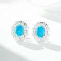 925 Sterling Silver Turquoise Set Necklace Women's Simple Full Diamond Stud Earrings Pigeon Egg Ins Style Chain-0-1