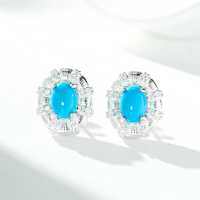 925 Sterling Silver Turquoise Set Necklace Women's Simple Full Diamond Stud Earrings Pigeon Egg Ins Style Chain-Earrings - ED239