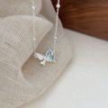 wholesale S925 Sterling Silver Butterfly Necklace for Women, Fashionable and Elegant Cat's Eye Stone Collarbone Chain, Light Luxury High-End Feel-0-1