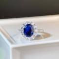 wholesale S925 Sterling Silver Oval Sapphire Ring for Women, Full Eternity Halo Style, Cross-Border Bestseller Direct from Manufacturer-0-2
