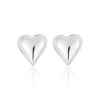 wholesale S925 Sterling Silver Bilateral Smooth Heart Ear Studs Women's Minimalist Style Ins High-end Simple Elegant Silver Earrings-Silver [with sterling silver ear plugs]  925 silver