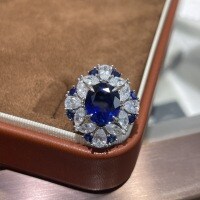 Sterling Silver Vintage Lab-Grown Sapphire Earring Pendant Ring Set-Lab-grown sapphire ring, 6ct  US size 9