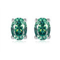 wholesale 925 Silver New 1ct VVS1 Colored Moissanite Oval Earrings by Yuntong Jewelry Cross-Border Hot Seller-0-11