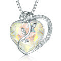 wholesale 925 Sterling Silver Rose Heart Necklace with High-End Swarovski Gemstone Ruby Pendant for Women-0-8