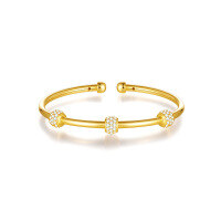wholesale S925 Silver Alloy Open Cuff Bracelet with Crystal Accents, a Trendy Cross-Border Fashion Accessory-Silver with zircon gold