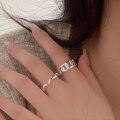 wholesale S925 sterling silver wave chain adjustable open ring for women, minimalistins trendy finger ring-0-0