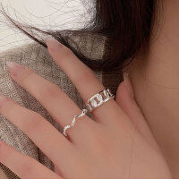 wholesale S925 sterling silver wave chain adjustable open ring for women, minimalistins trendy finger ring-Light luxury wave style (all sterling silver)