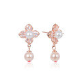 wholesale Rose gold plated S925 silver pearl clover flower ear stud earrings Korean retro elegant gentle zircon earrings-0-4