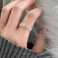 wholesale S925 Sterling Silver Fresh and Sweet Ins Style Niche Design Exquisite Hollow Flower Ring R02468-S925 silver ring Adjustable opening