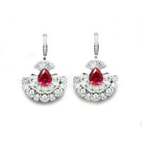 wholesale Metal: 925 Silver Gold Plated, High Carbon Diamonds, GRC Lab-Grown Ruby, Versatile Skirt Hem Design Ear Clips for Women-GRC-Cultivated Ruby 925 Silver