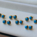 wholesale Pure silver gold-plated minimalist ins natural turquoise square stud earrings with 6mm main stone, elegant women-0-1