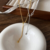 wholesale 925 Sterling Silver Universal Adjustable Choker Collarbone Chain with Pull-Tab Fox Tail Clasp, Basic Versatile Plain Necklace-Gold chain length 50CM 925 silver chain thickness 1.3MM