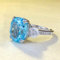 wholesale S925 silver new oval 10*12 sea blue ice-cut ring for women, best-selling in Europe and America-0-1