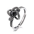 wholesale S925 Sterling Silver Korean Dongdaemun Retro Stacked Black Zircon Overlapping Pattern Statement Adjustable Ring for Women-0-4