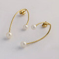 wholesale 9K Gold French-style luxury irregular curve U-shaped design pearl earrings, wholesale by Yili Jewelry Factory-0-1