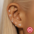 wholesale S925 Sterling Silver Geometric Heart Zircon Stud Earrings with Flat Threaded Piercing-0-1