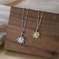 wholesale Sterling Silver Cloud Pulling the Sun Summer Small Fresh Simple and Fashion Pendant Necklace Women Light Luxury Niche Premium Sense Collarbone Chain-925 sterling silver, 14K gold, 5A zircon, 45cm, 2.35g  925 silver