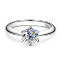 18k Gold-Plated 925 Silver Classic Six-Claw D Color Moissanite Ring for Women, T-Style Band-0-3