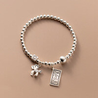 wholesale Metal S925 Silver Thai Silver Bracelet for Women, Japanese and Korean Style Retro Banknote Small Wooden Horse Light Bead Smile Hand Accessory S4986-S925 silver bracelet one 925 silver