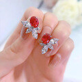 wholesale S925 Silver High-Carbon Diamond Earrings 6*8 Simulated Pigeon Blood Red Earrings for Women,Ins Style by Zhuozhifan Jewelry New Collection-0-0